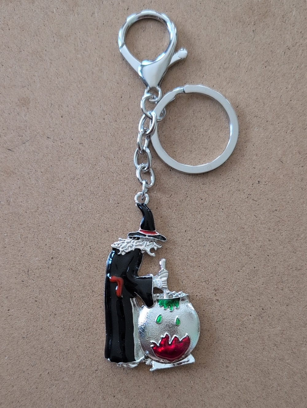 Witch Cauldron Enamel Keychain - Black & Red Accent